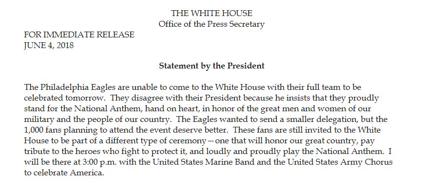 BREAKING: The Eagles are officially uninvited to the White House
