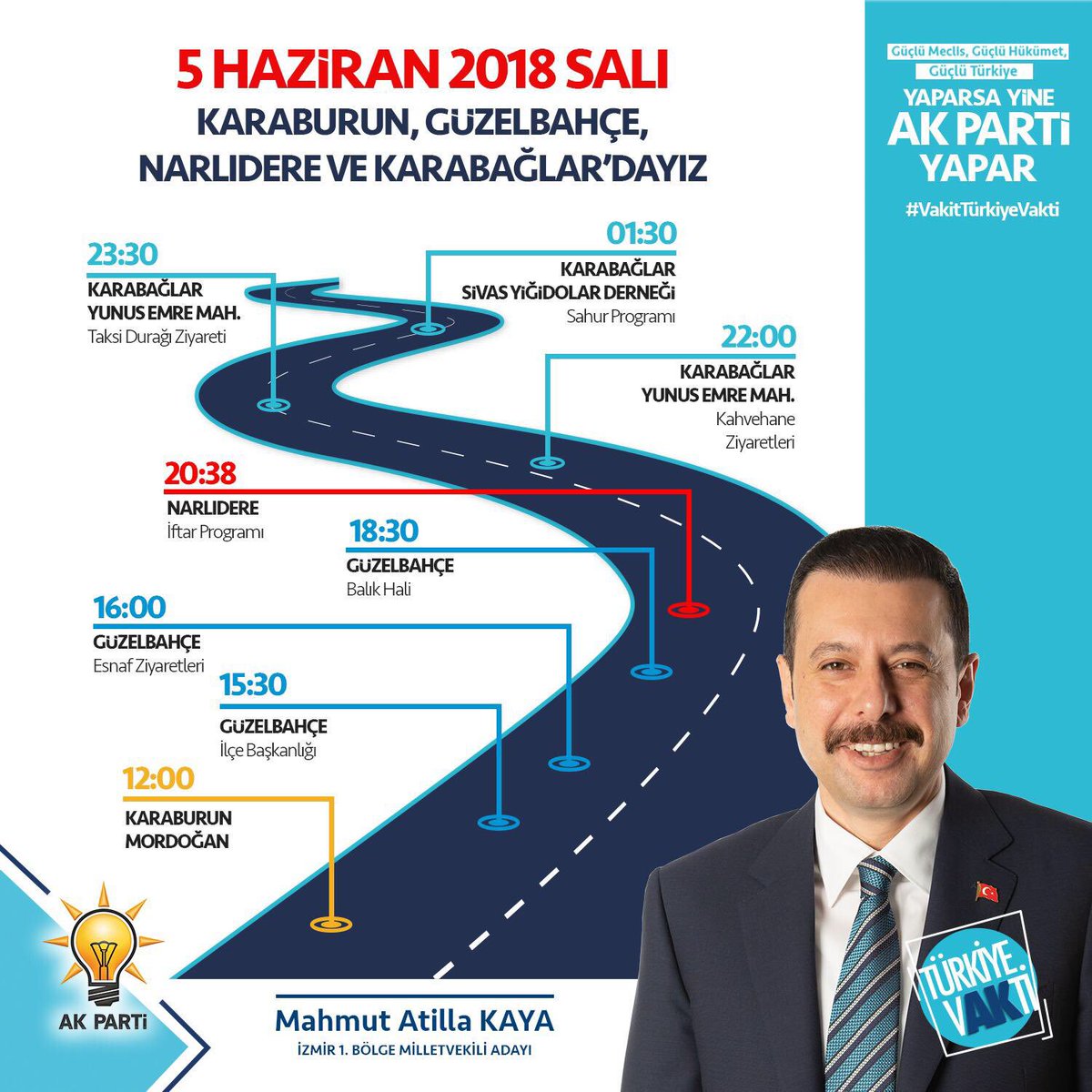 @MAtillaKaya Vekilimizin yarınki programı.
#vakitizmirvakti 
#VakitTürkiyeVakti 
#YaparsaAkPartiYapar