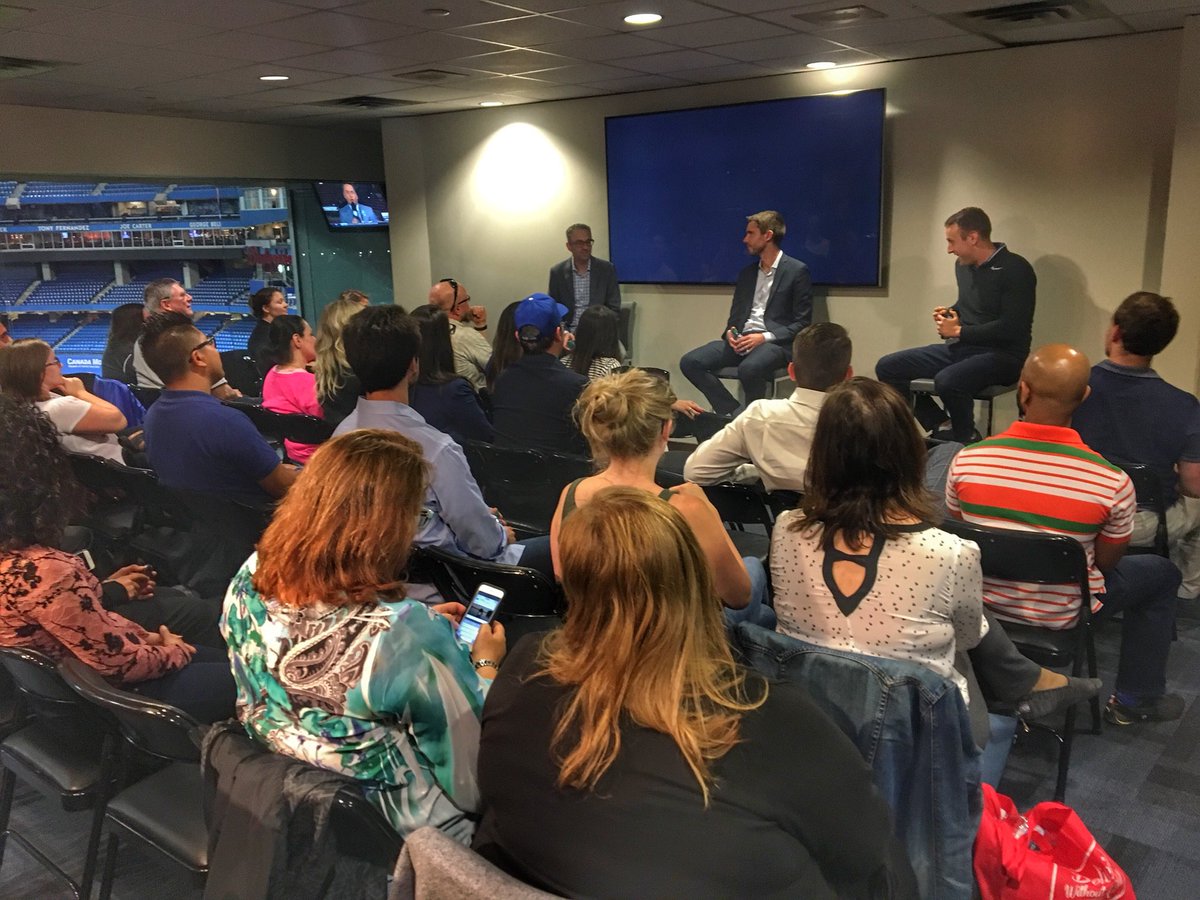 A huge thank you to <a href="/ArdenZwelling/">Arden Zwelling</a>, <a href="/ShiDavidi/">Shi Davidi</a> &amp; <a href="/bnicholsonsmith/">Ben Nicholson-Smith</a> for joining us for tonight’s <a href="/Sportsnet/">Sportsnet</a> panel with our Young Professionals at Rogers Centre!