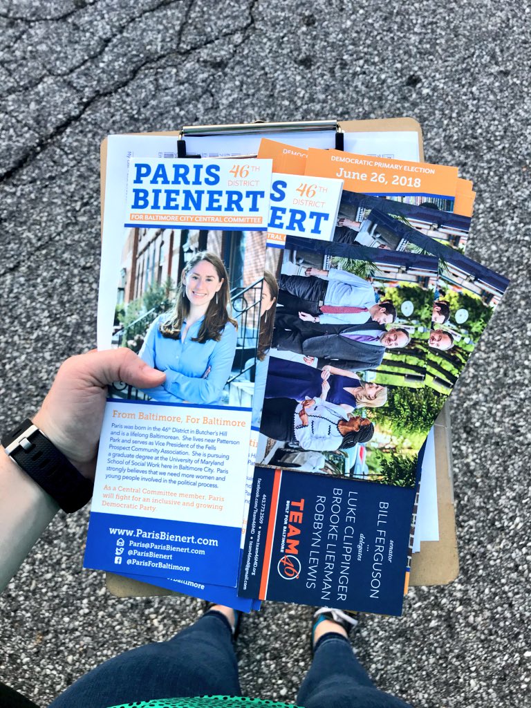 ParisBienert's tweet photo. The only thing more exciting than hearing “I follow you on Twitter and I see you knocking on lots of doors” is “...and I’m definitely voting for you.” Thank you for the support @SamanthaBlau, and for planning to vote for everyone on #Team46! #BuiltForBaltimore https://t.co/oD3WkmnrHu
