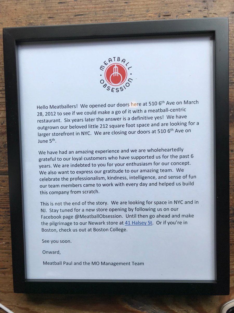 MeatballObsess's tweet photo. We opened our doors at 510 6th Ave in March 2012 and we have outgrown our beloved little 212 square foot space and are looking for a larger storefront in NYC. We are closing our doors at 510 6th Ave on June 5th. Stay tuned for when we are opening a new store in NYC. https://t.co/Ohh5gN8Rge