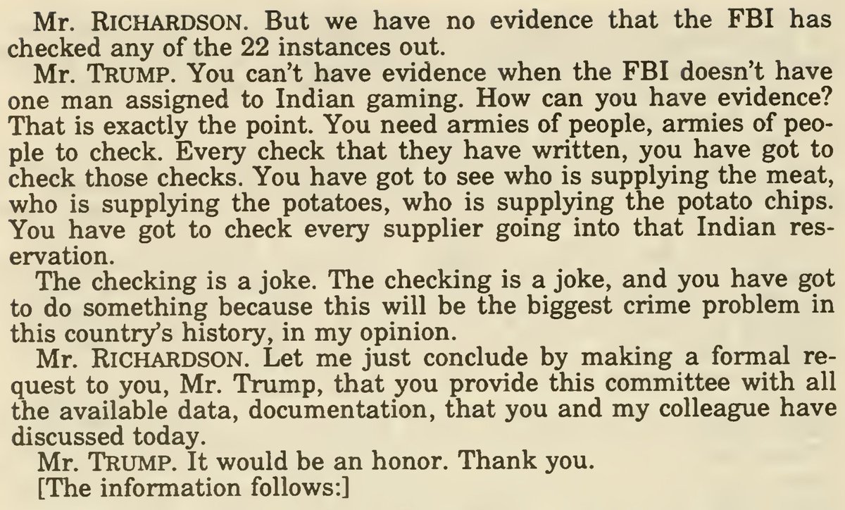 32. Like this time in the early '90s, when Fred (still semi-cogent & running Trump Org) sent his idiot-carnival-barking kid 2 testify in Congress. Paulie Walnuts wrote the opening statement. https://turtletalk.files.wordpress.com/2016/07/1993-trump-nat-res-testimony-pdf.pdfI've plucked some prime pieces of dotard insulting  @FBI. Enjoy!