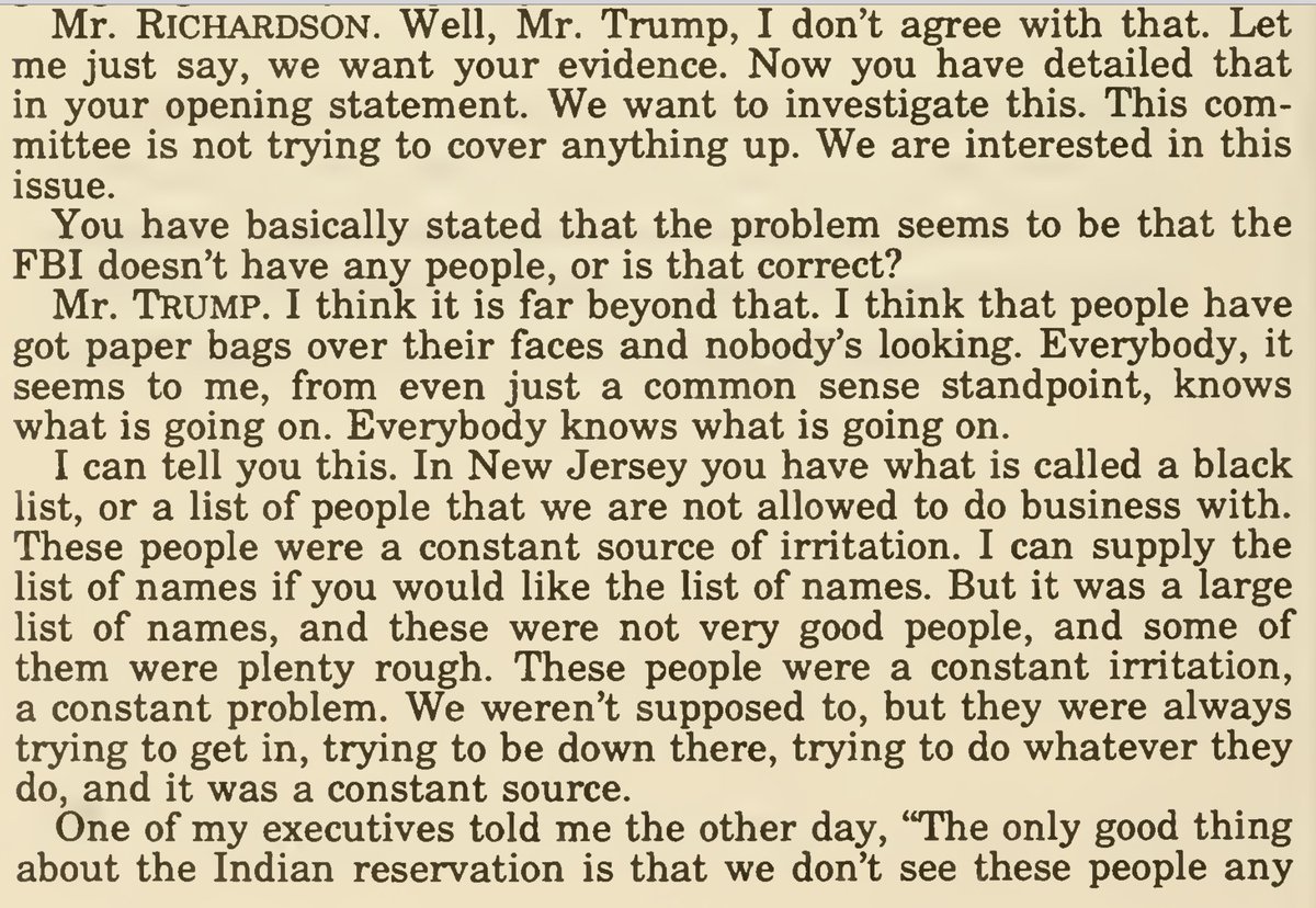 32. Like this time in the early '90s, when Fred (still semi-cogent & running Trump Org) sent his idiot-carnival-barking kid 2 testify in Congress. Paulie Walnuts wrote the opening statement. https://turtletalk.files.wordpress.com/2016/07/1993-trump-nat-res-testimony-pdf.pdfI've plucked some prime pieces of dotard insulting  @FBI. Enjoy!