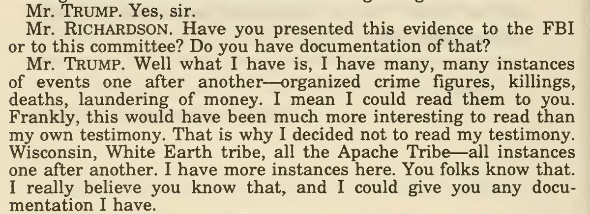 32. Like this time in the early '90s, when Fred (still semi-cogent & running Trump Org) sent his idiot-carnival-barking kid 2 testify in Congress. Paulie Walnuts wrote the opening statement. https://turtletalk.files.wordpress.com/2016/07/1993-trump-nat-res-testimony-pdf.pdfI've plucked some prime pieces of dotard insulting  @FBI. Enjoy!