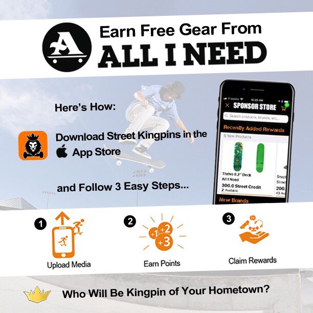 streetkingpins's tweet photo. Win an @allineedskate Skateboard on the app! Upload skateboarding shots, earn Street-Credit, Claim your rewards. https://t.co/MFZv1Njqgk #streetkingpins #skateboardapp #sponsoryourself #sponsorstore #allineed #streetcredit #skatelife #skatescene #skateboarders #skateapp https://t.co/a0PCzuvy0t