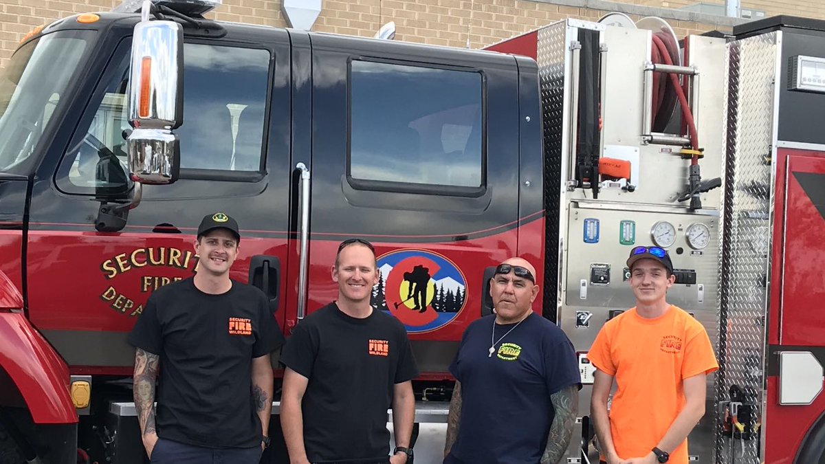 Securityfire1's tweet photo. E-114 with a crew of 4 enroute to Durango for the 416 wildland fire. Please keep them in your thoughts. E-143 already out there working with a crew of 3. https://t.co/wX4knfYO4u