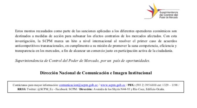 La #SCPM informa: "Operadores económicos fueron sancionados por conductas anticompetitivas transnacionales"-> bit.ly/2svsSFq