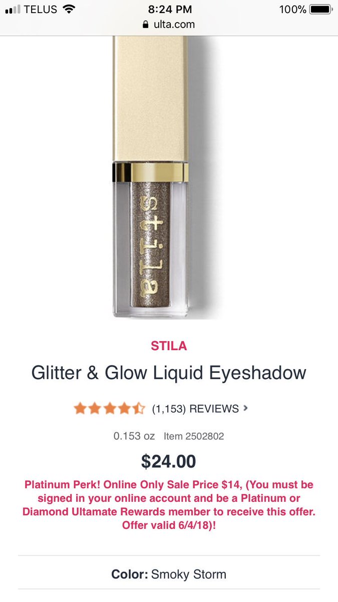 stila glitter and glow liquid eyeshadows are only $14 for platinum ulta members today !!