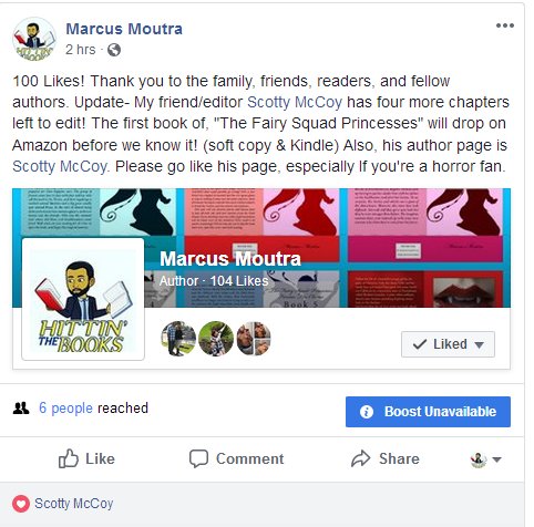 MarcusMoutra's tweet photo. My #authorpage has reached 104 likes on #Facebook! #Authors #helpauthors #Selfpublishing #books #novelist #novella #novels #Writers #reader #Creative #fantasy #kidslit #teens #adults #allages #TheFairySquadPrincesses https://t.co/zPGQiizYyN https://t.co/XublMbbb2w
