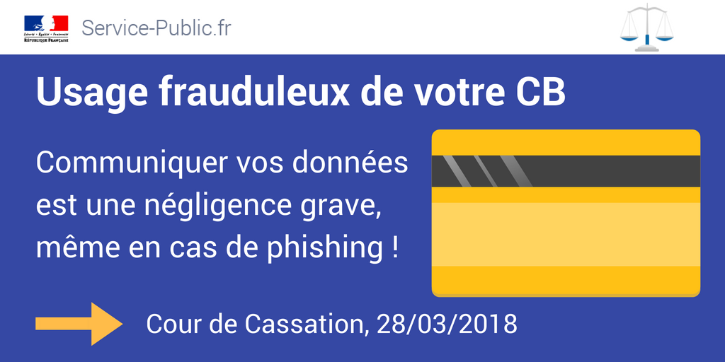 servicepublicfr's tweet photo. ⚖[#Jurisprudence]⚖
 Un mail réclame vos données bancaires ? C'est du #phishing 🗑🚮
 ⚠La @Courdecassation retient la négligence fautive du client qui, croyant répondre à sa banque, transmet en fait ses données confidentielles à un site frauduleux 👉https://t.co/JzN5ost3NT https://t.co/WBr5DpJRvq