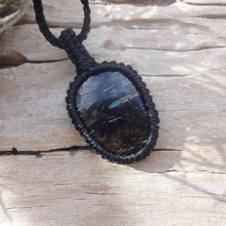 Genuine shiny Nuummite necklace /Numite Nuumite macrame pendant Chakra stone macrame for Men Husband gift oldest grounding stone etsy.me/2Jtj8Fq #jewelry #necklace #black #unisexadults #stone #nuummite #nuummitenecklace #nuumite #macramependant