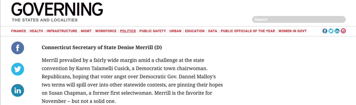 JohnBoardCT's tweet photo. BIG NEWS: @GOVERNING is saying that Secretary of State Denise Merrill is not a sure thing for re-election. This is a massive opportunity for @ChapmanforSOTS. Let's win this! #RestoreCTsPromise https://t.co/GcPSQn5BLn https://t.co/3nXw9k74ij