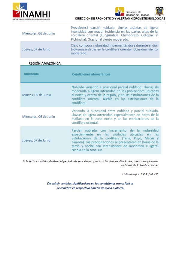 inamhi_ec's tweet photo. PRONÓSTICO POR REGIONES: Considera el siguiente pronóstico para los próximos 3 días (5, 6 y 7 de junio) para todas las regiones del Ecuador. #parcialnublado #nublado #lluviasligeras #lloviznas #vientomoderado @Riesgos_Ec @ECU911_ https://t.co/EvfFENElb0