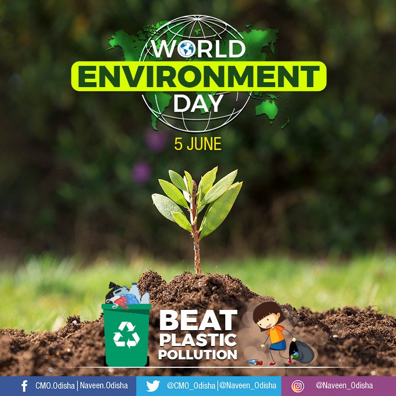 Naveen_Odisha's tweet photo. On #WorldEnvironmentDay, urge one &amp; all to rise up to protect mother earth from pollution. Plastic is a most potent threat to our planet. Let’s begin from our homes by shunning plastic &amp; also motivate others to do so. We need to #BeatPlasticPollution for a healthy, thriving earth https://t.co/3JgP0JyC9S