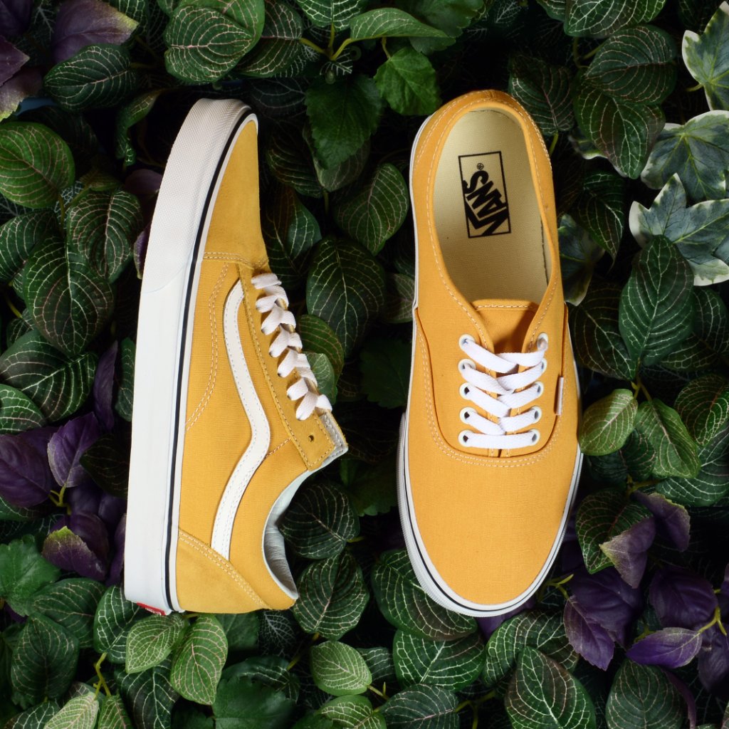 vans authentic yellow on feet