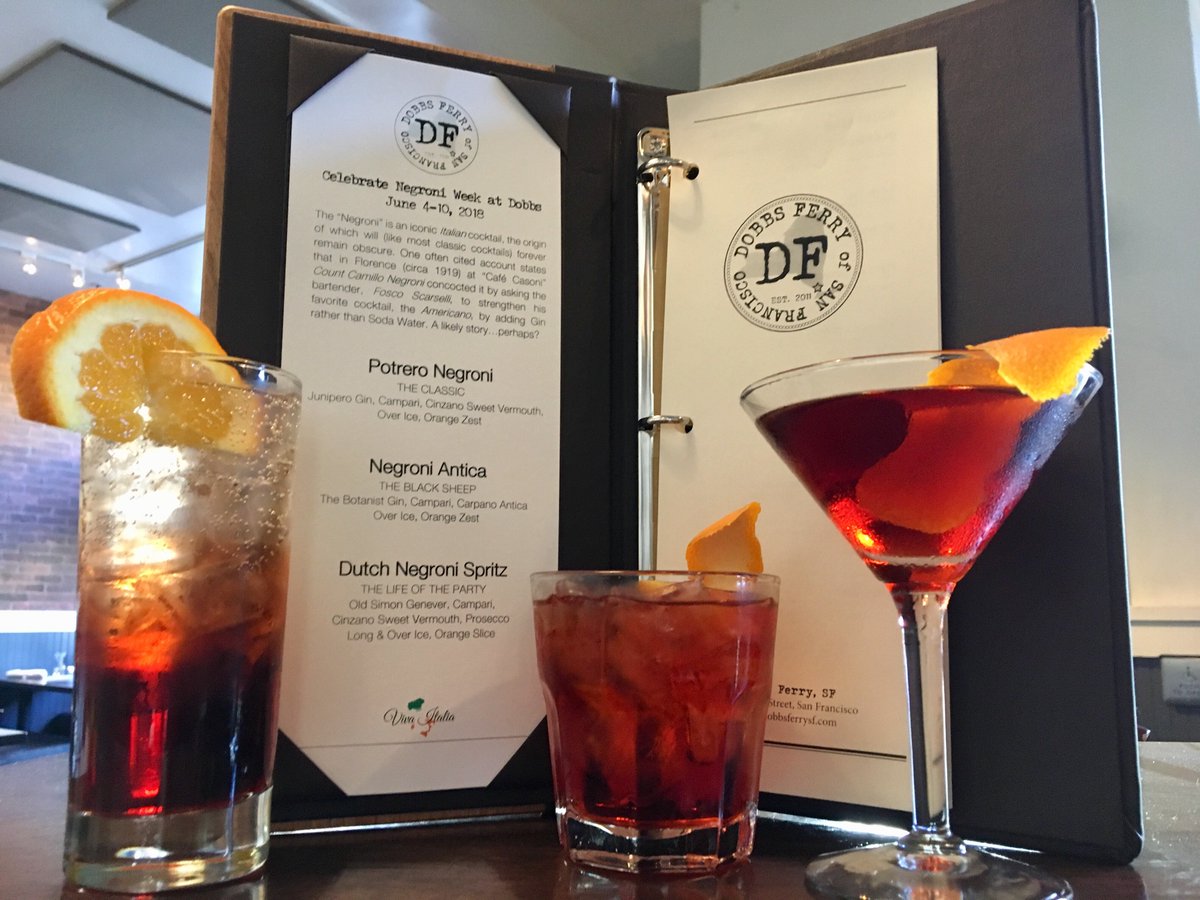 Here we go... Negroni Week at Dobbs. Our bar team has interpreted this cocktail into three interesting versions using two sweet vermouths and three different gins, all with the same classic orange garnish. Come celebrate this Campari classic with us. #negroniweek #sfcocktails