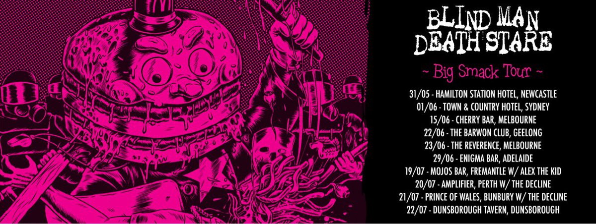 ***WA SUPPORT ANNOUNCEMENT FOR Blind Man Death Stare's BIG SMACK WA TOUR***

20/07 Amplifier Capitol, PERTH:
Supports by: The Decline, Two For Flinching, Blindspot.
Gig Link: facebook.com/events/2077929…
