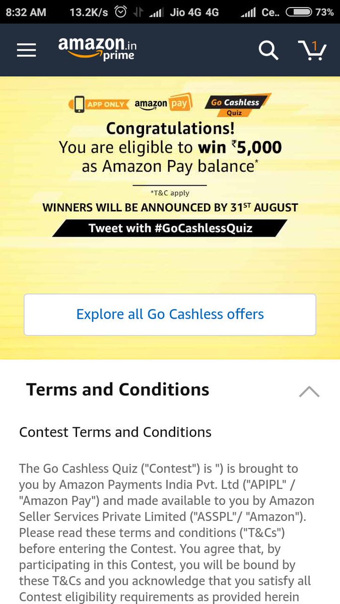 Mi_Nagaraj's tweet photo. #GoCashlessQuiz only on Amazon @amazonIN pay using @NPCI_BHIM @UPI_NPCI and get 10% cashback.  !! https://t.co/fhMOjCqjjk