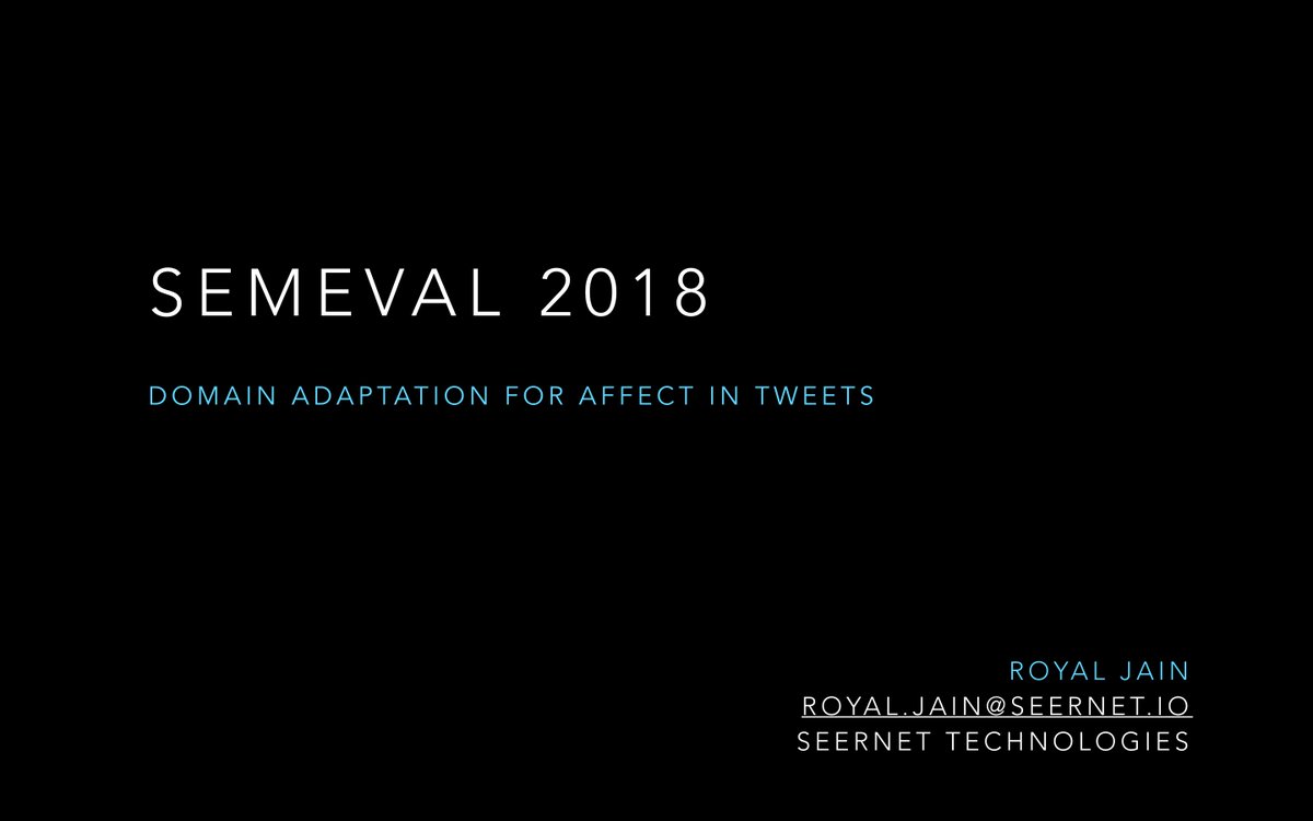 DeepAffects's tweet photo. We're presenting our paper: "Domain Adaptation for Affect in Tweets" today at the #SemEval2018 workshop, #NAACL2018 conference.   

The paper can be found at: https://t.co/tpBnTKhGl8   

Interested in applying #DeepLearning to complex problems? DM us. https://t.co/kgxHGOFNGG