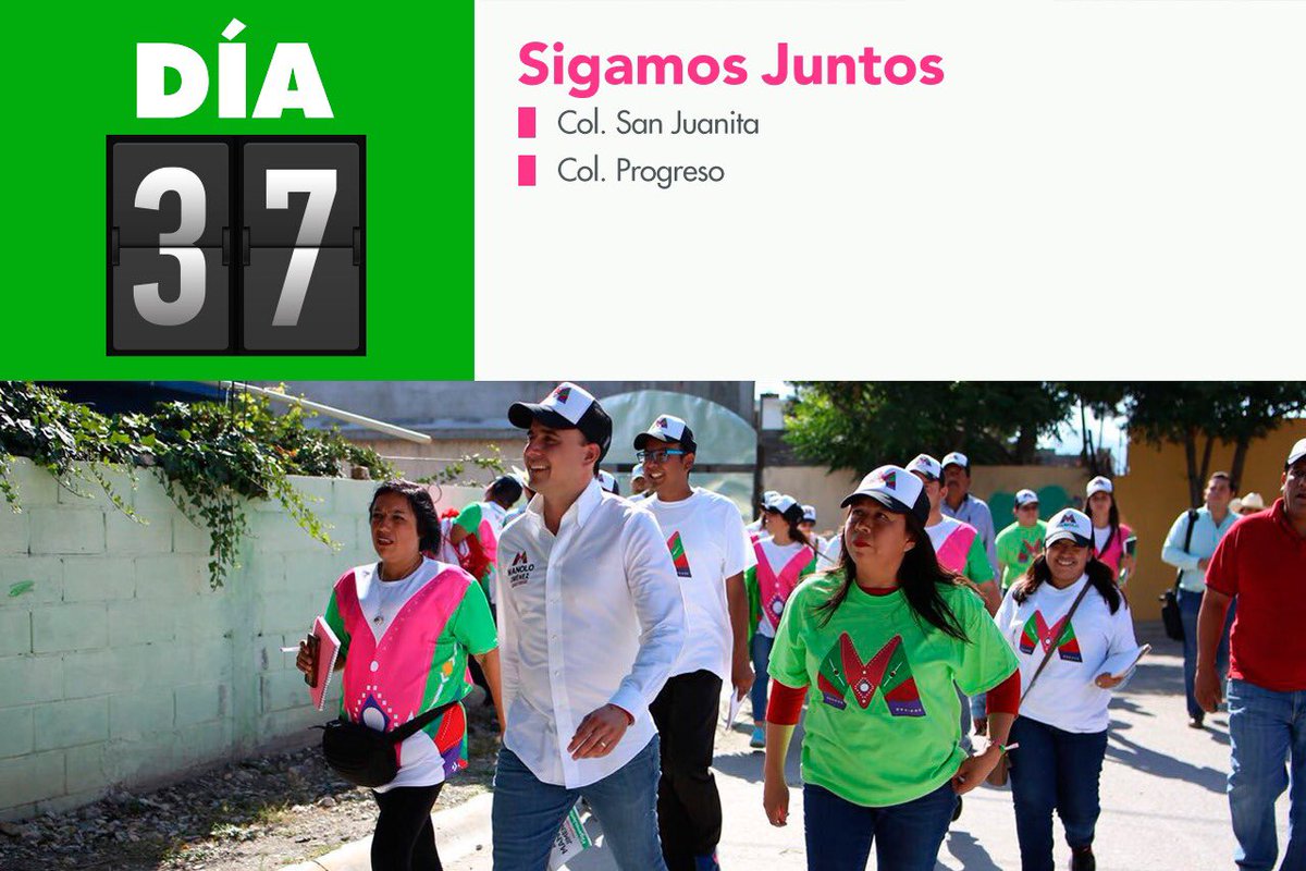 manolojim's tweet photo. Día 37. ¡Arrancamos la semana con todo! Agradezco a nuestra gente el entusiasmo y el apoyo que nos han dado todos los días. Así como a mi amigo @PabloAnguloB líder de la Red Jóvenes X Mexico que nos acompañó el día de hoy en la campaña. #SigamosJuntos #Saltillo https://t.co/EnlqzP1Xtp