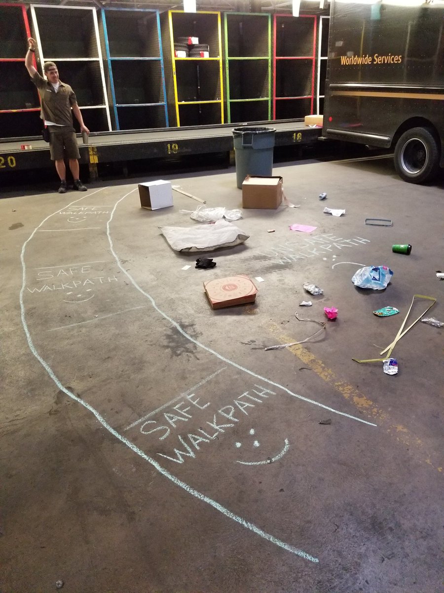 JoshuaMaddox18's tweet photo. Arvada--- our most common injury being slips and falls + Highest risk day being Monday = a fun demo to get everyone aware of using safe walk paths! Thanks safety committee for your amazing dedication to your partners! #caughtsafely @Rxduffy @ArvadaUps @DesertMTUPSers https://t.co/RijMx0CyEt