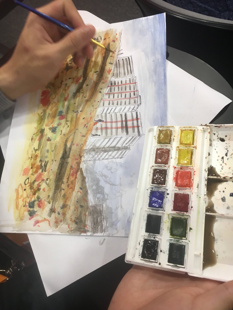 For many #globalchallenges, thinking about technology as a solution might be fine but is not always the best answer. 
Our superstar painter Shaun showcases the problem of #wastemanagement in #Indian #Cities w/ aquarela

@UNLEASHlab #UNLEASHLAB2018 #SustainableCities #stoplandfill