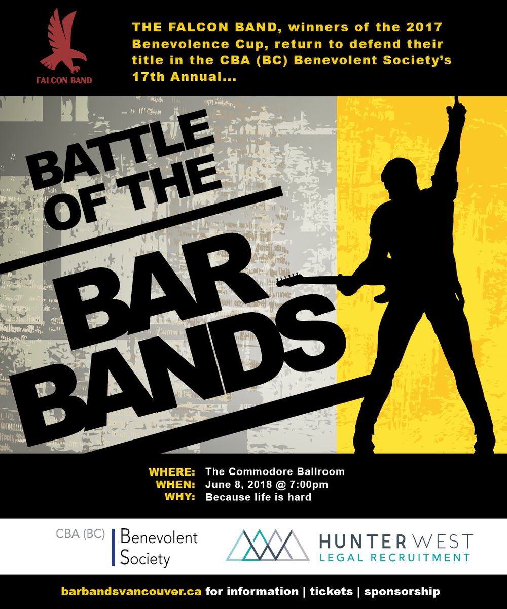 We are proud to be the Presenting Sponsor of the CBA(BC) Benevolent Society's 17th Annual #BattleoftheBarBands, taking place Friday at the #CommodoreBallroom. We look forward to a night of great entertainment for a great cause!