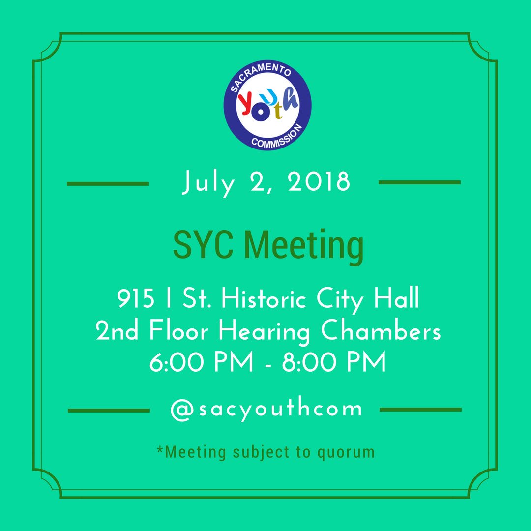 SacYouthCom's tweet photo. Join us! Our next SYC meeting is July 2nd. See you there! https://t.co/H5cA9IN0xl