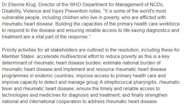 RHDAction's tweet photo. At the recent 71st World Health Assembly a resolution calling for greater action on rheumatic fever & rheumatic heart disease was adopted. Read @etiennekrug's remarks & more about priority activities for all stakeholders: https://t.co/EZajFcwxBw #WHA71 #TimeToTackleRHD https://t.co/ScujyEbjpN