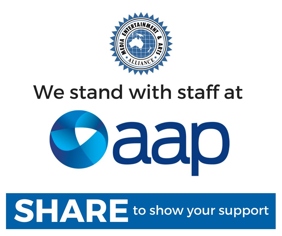withMEAA's tweet photo. Please RT to show your support for journalists who have been given just one week to decide whether to stay or take a redundancy from @AAPNewswire. #MEAAmedia #ausunions https://t.co/3KHWi6SUUb