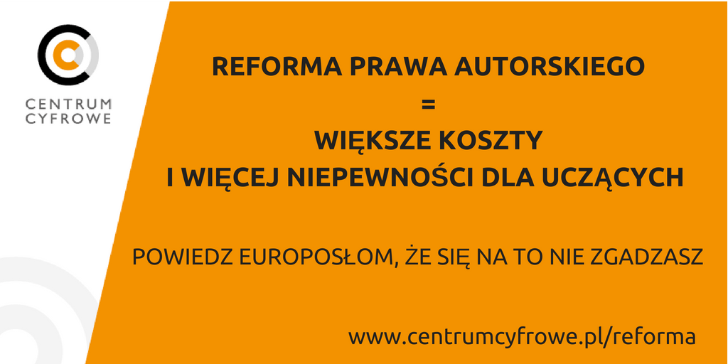 centrumcyfrowe's tweet photo. Reforma #prawoautorskie umożliwi „wyłączenie” wyjątku edukacyjnego i zastąpienie go systemem licencjonowania = z budżetu systemu edukacji odpłyną jeszcze większe sumy. Powiedz Europosłom co o tym myślisz! #FixCopyright @OtwartaEDU #edukacja #openedu https://t.co/kglKm4ToMf