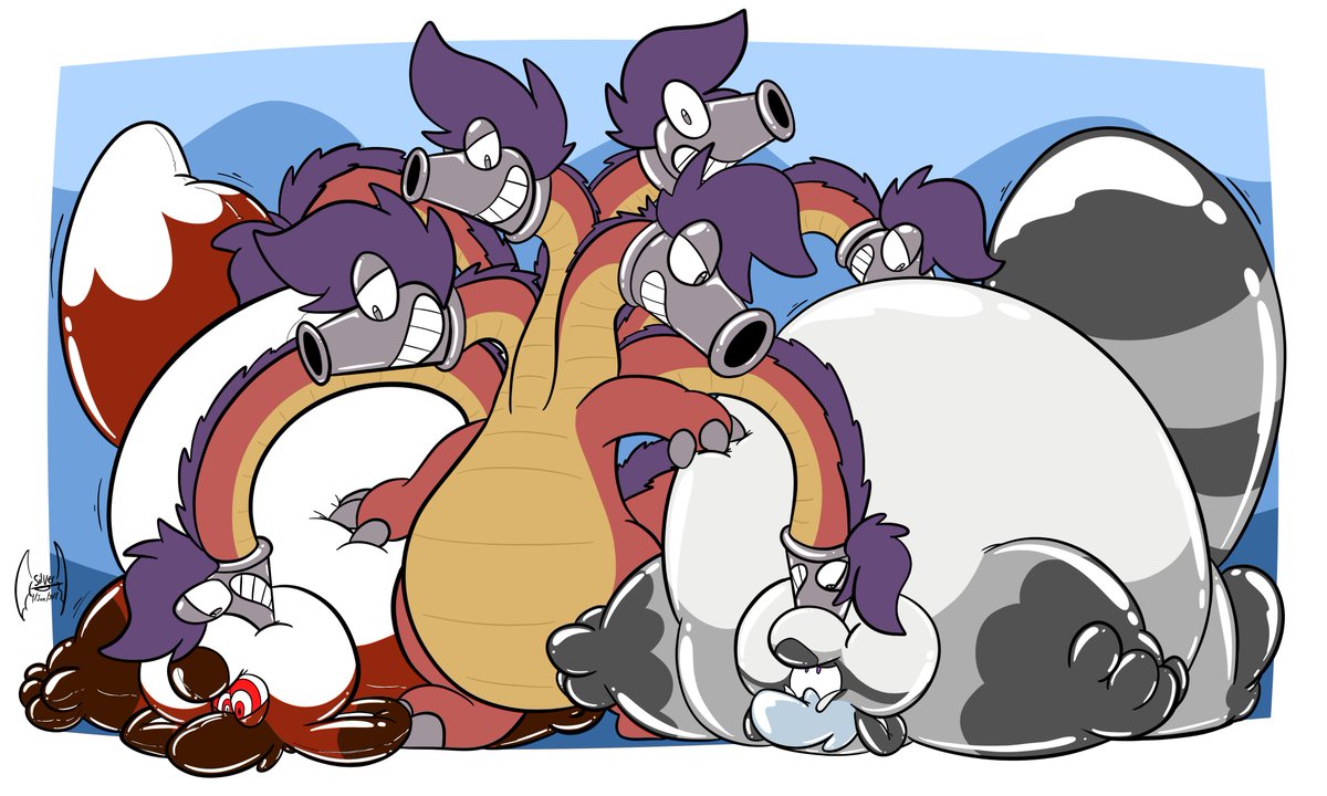 I've noticed a disappointing lack of airhose headed hydra out there, so I rectified it.  @2chaoticraccoon and @jac_fox help me demonstrate!
Art by @SilverDragon94