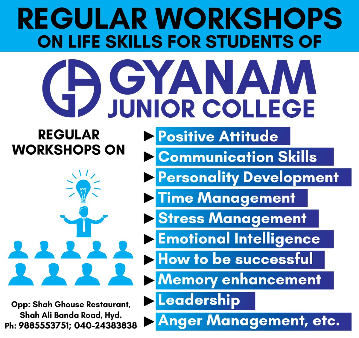 Regular workshops on Life Skills for students of Gyanam Junior College. 👨‍💼#intermediate #IAS #IPS #plus2 #JuniorCollege #JrCollege #College #Academy #BestJuniorCollege #MyCollege #Student #pass #education #future #career #future #brightfuture #bestcollege #juniorcollege