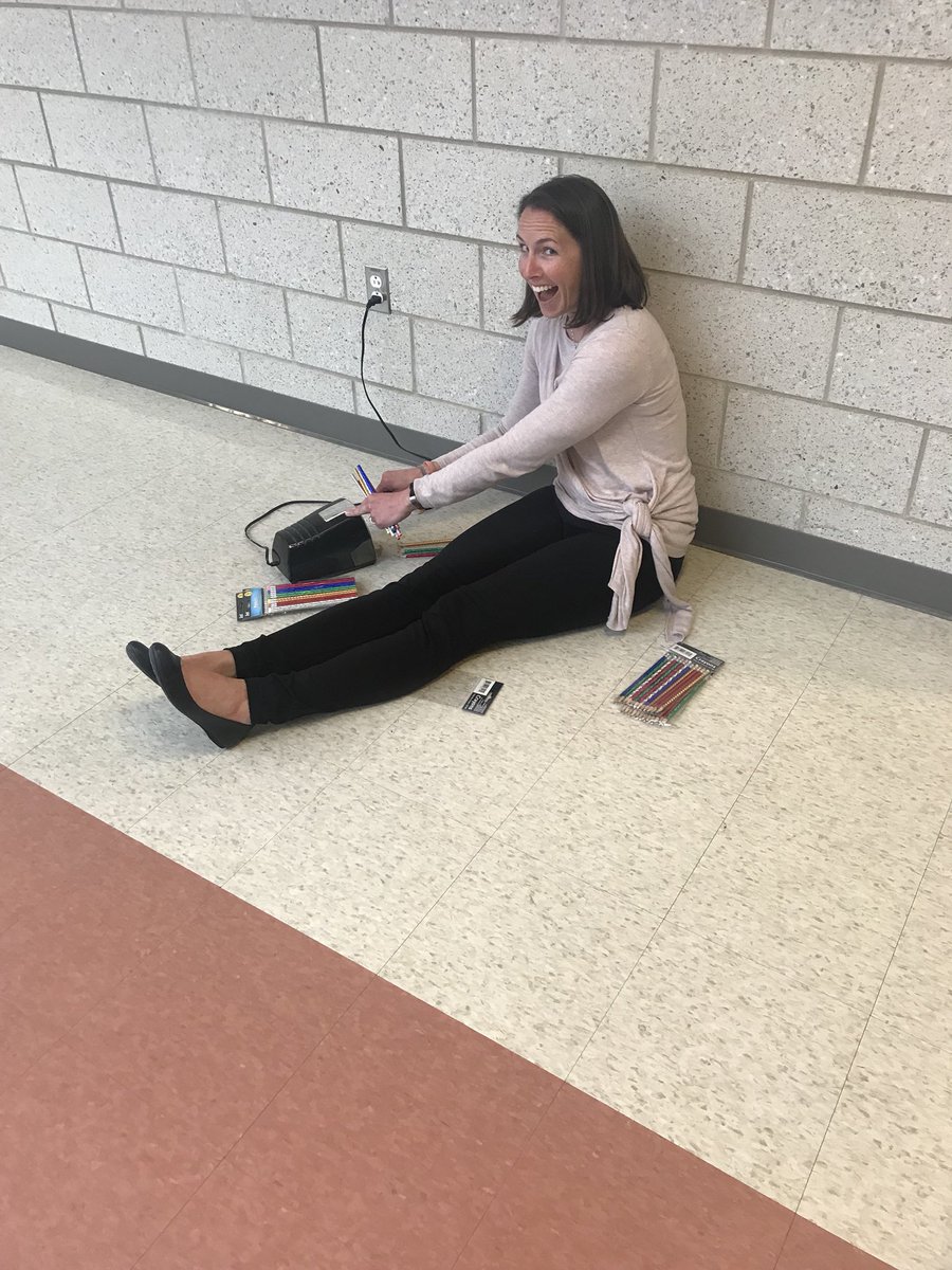 NRHS_SLAM's tweet photo. Mrs. Kerrigan sharpening pencils for the freshman to take MCAS with luck! https://t.co/ez0SYrrkBN