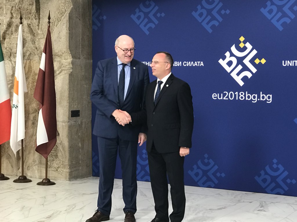 BG_MAFF's tweet photo. #Porodzanov: It is my pleasure to welcome @PhilHoganEU and 🇪🇺agri ministers to the informal meeting, which is the first for Bulgaria as a rotating President of the EU Council. @EU2018BG https://t.co/5IsFZwktI6