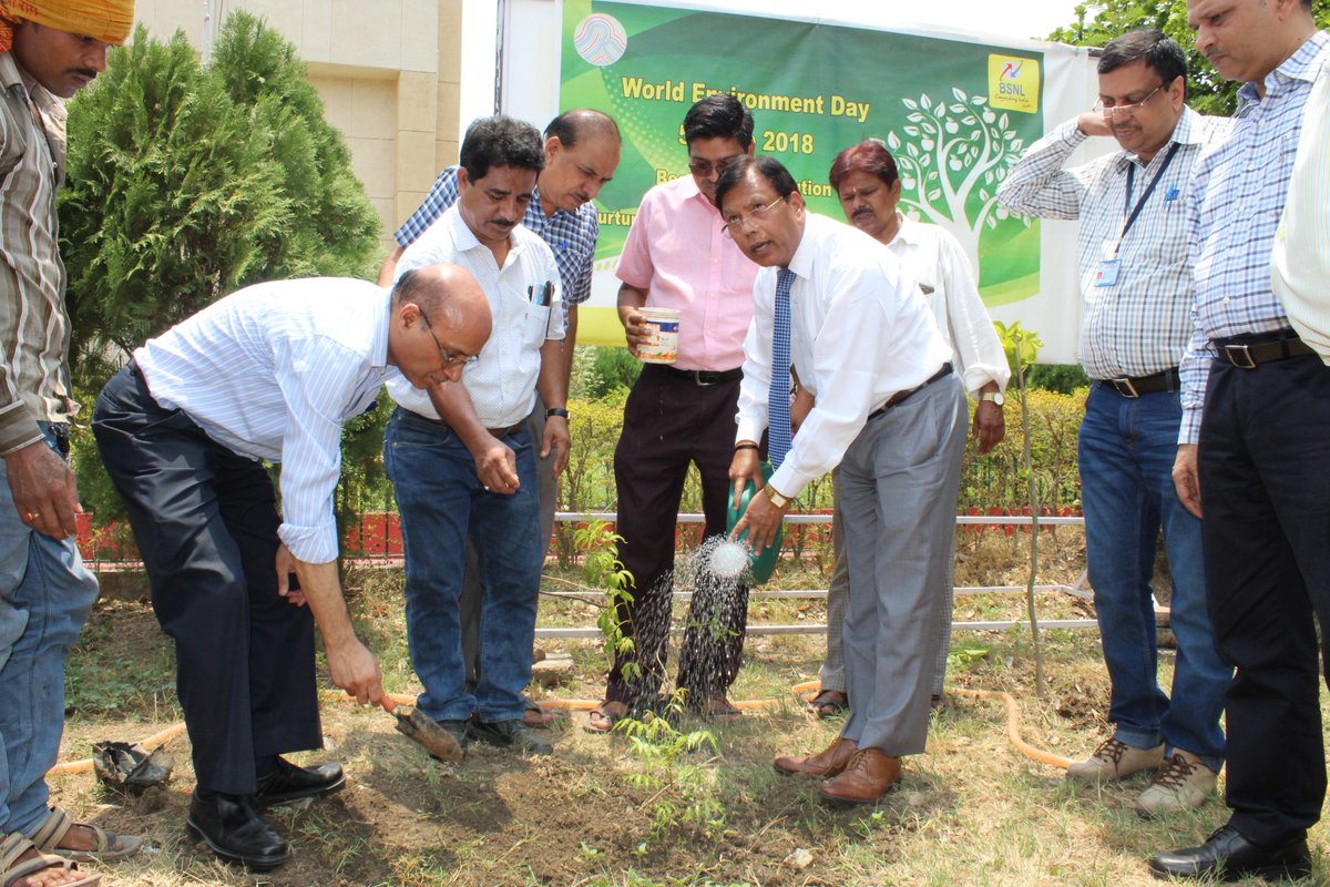 BSNL_CG_Circle's tweet photo. Celebrated #WorldEnviromentDay at @BSNL_CG_Circle Office #Raipur 
@cgmbsnlcg Shri @RNPatel14 along with GM (HR), Shri  @Gaj_kr GM (CFA), GM (EB) and others has done plantation in the office campus and distributed bags on this eve. https://t.co/nuONAydKv6