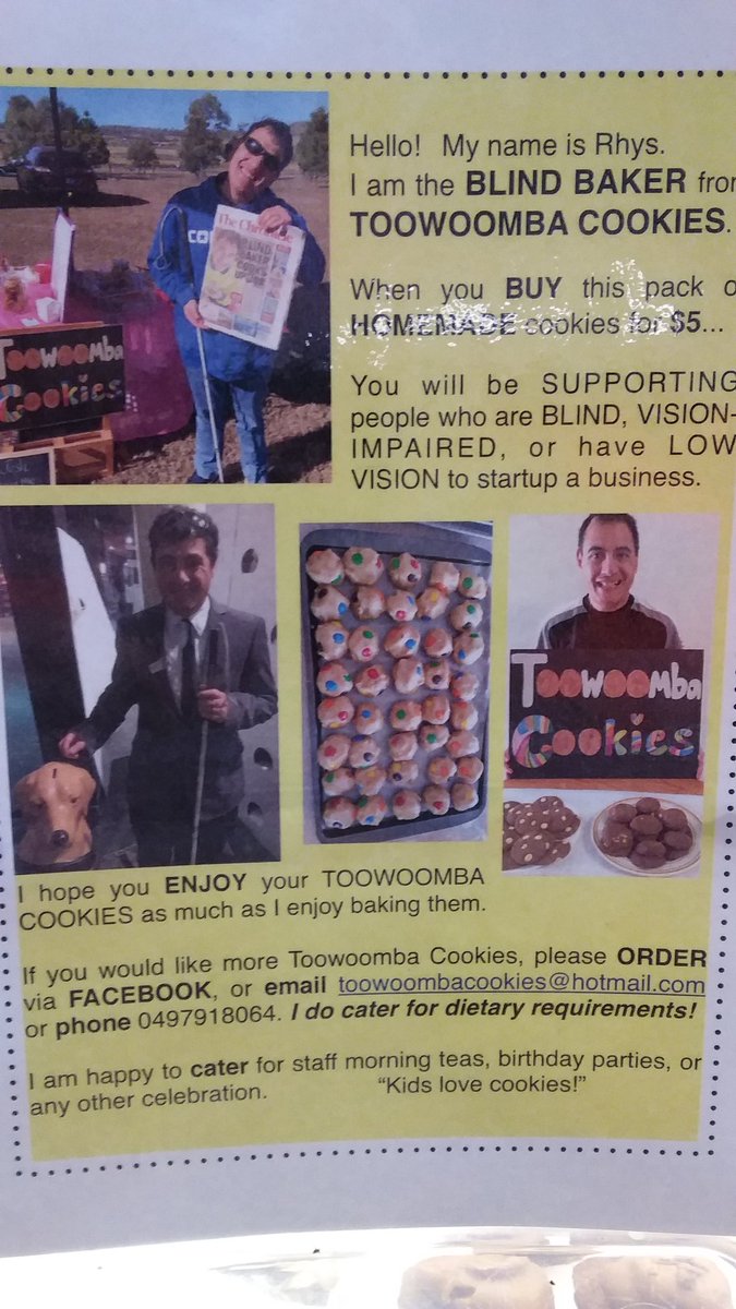 Bigsky_HC's tweet photo. If you are around the Darling Downs give this young fella a boost.  Great cookies and having a red hot crack! Good onya Rhys! #blindbaker https://t.co/73GsBQdqcM