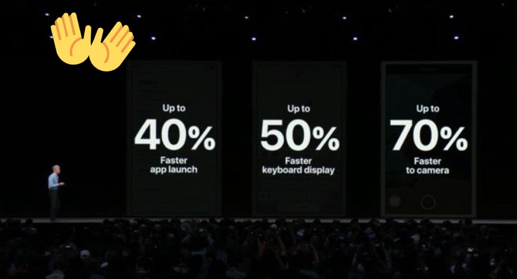 DuUrso's tweet photo. Hopefully the performance improvements will actually make the difference. #WWDC18 https://t.co/1eyxTaUnYX