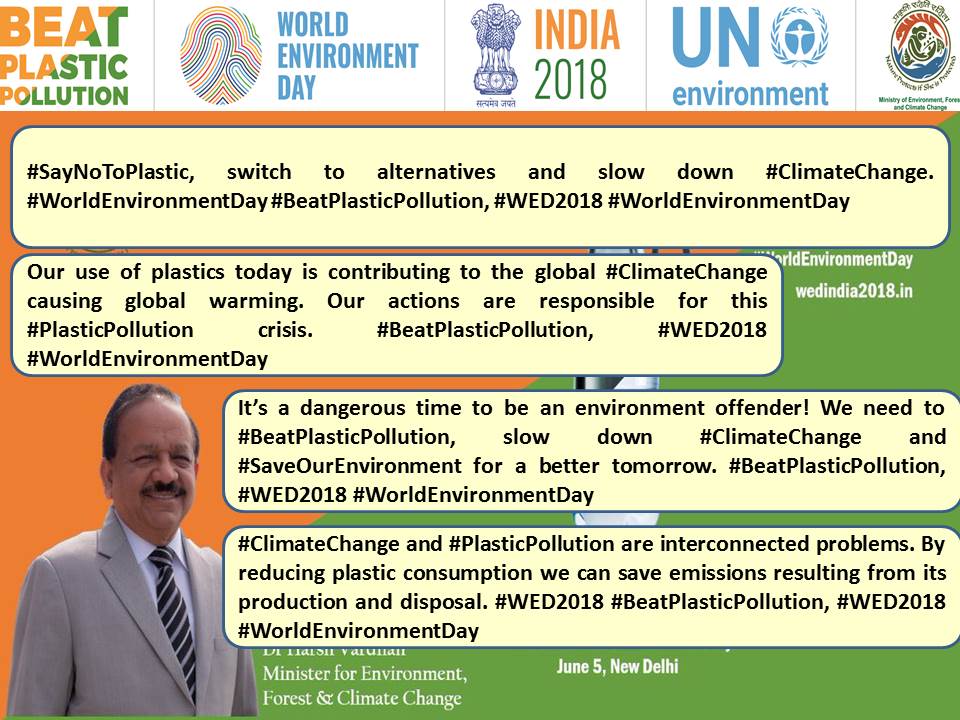 moefcc's tweet image. World Environment Day 2018 
  June 5
  #BeatPlasticPollution, #WED2018, #WorldEnvironmentDay, #SayNoToPlastic