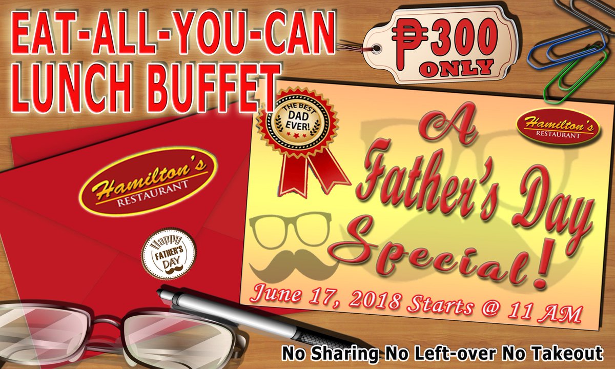 HamiltonsResto's tweet photo. Hamilton's Restobar Celebrate Fathers Day Come and Celebrate with us
visit our website @ https://t.co/zx63hzWhHc or call us 0918 897 5818 or (045)606 1280 @HamiltonsRestobar #hamiltonsRestobar #FathersDay #fathersday2018 #fathersdaygifts #food #CelebrateFathersDay https://t.co/WPlS0cUlSh