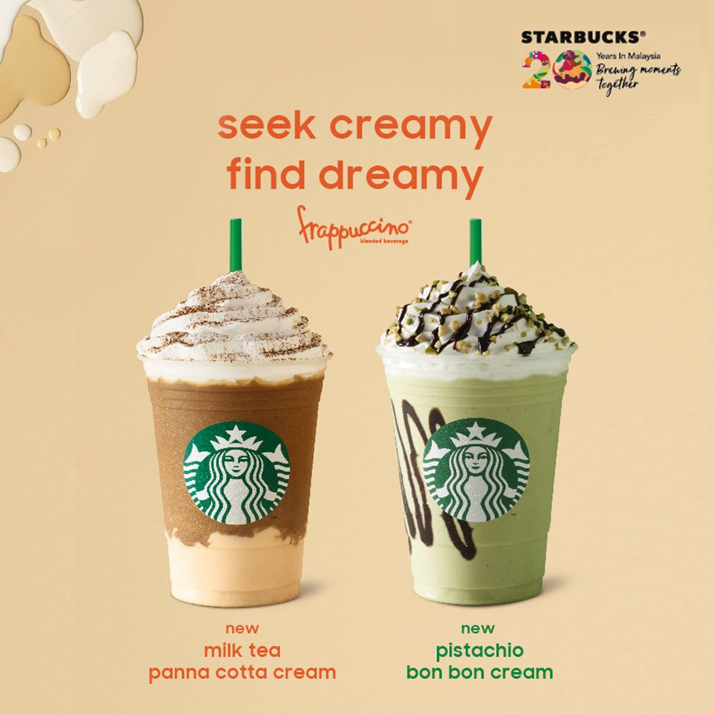 StarbucksMY's tweet photo. Dial up the fun with our new creamy dreamy sensation. 
Introducing Milk Tea Panna Cotta Cream and Pistachio Bon Bon Cream. How do you level up your fun? #GetTheFeels #CrossIntoCreamland https://t.co/UF9Nx3yGgY