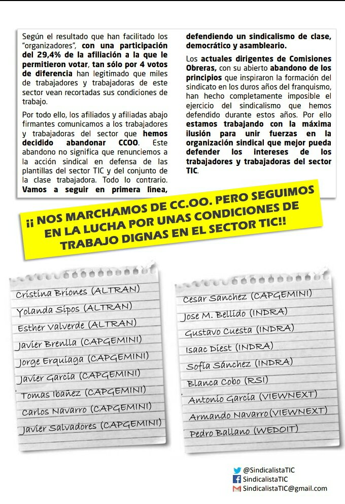 CobasTIC's tweet photo. #NosVamosDeCCOO @CCOO ha vendido el #ConvenioTIC a la Patronal 
#SindicalistasTIC seguimos en lucha por un Sector TIC con condiciones laborales dignas
@ccootik
@unificaluchas
@SoliObrera
@Patetic_org
@SindicalToday
@PlanetaEskoria_
@OfiPrecaria
@MareaBinaria
@iescolar https://t.co/Bp52WbGjSo