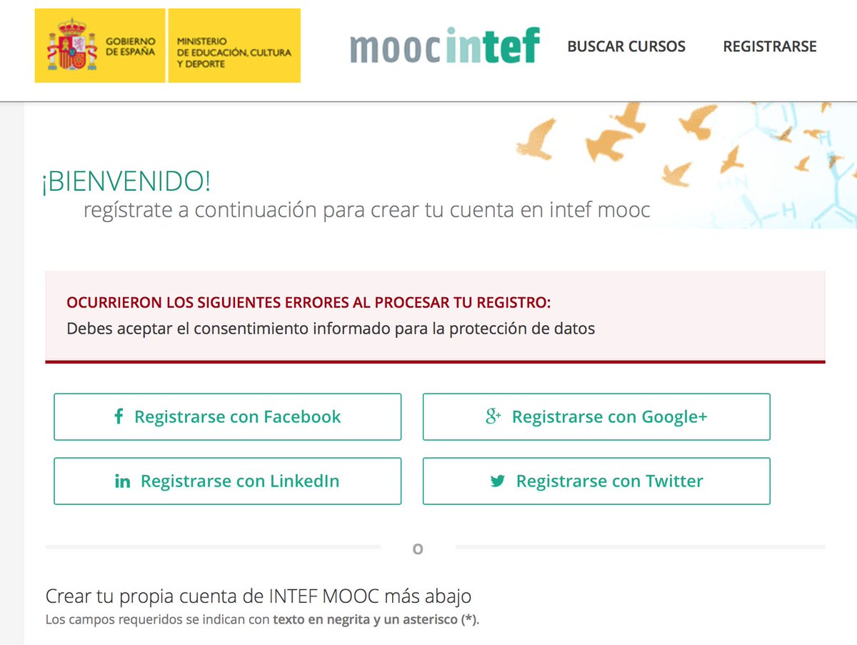 EF_primaria's tweet photo. @educaINTEF Soy incapaz de registrarme. Después de rellenar el formulario, y aceptar las Condiciones de Servicio y el Código de Honor, me pide aceptar "el consentimiento informado para la protección de datos", pero no veo dicha opción para aceptarla. https://t.co/ZeMzMJWnmb