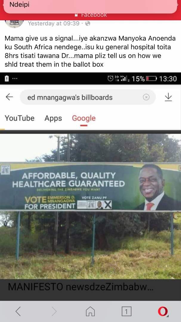 cmbadobz's tweet photo. @NewsDayZimbabwe Mr president Ed we knoe ur all tlk no action. Really now. The state of our hospitals is parthetic. U fired striking nurses. No medication. 1 : 150 doctor patient ratio, no water in hospitals, yet u put on a billboard lyk thT. Sirely God will purnish the heartless. Surely one day. https://t.co/d4yu9LkNkP