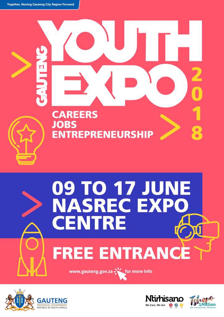It’s time for the #GPYouthExpo,  
9-17 June 2018 at Nasrec. #FillupYouthExpo