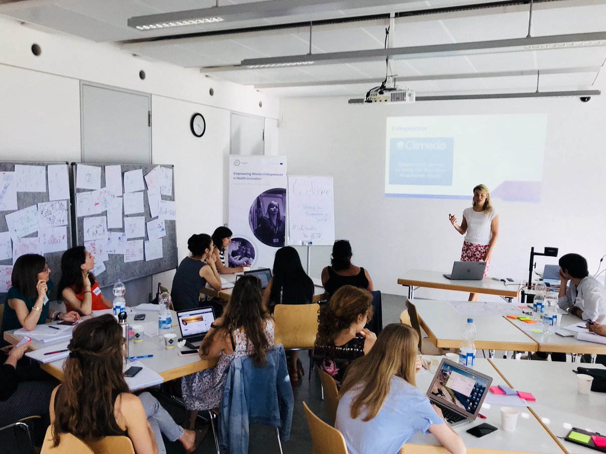 WEHealthEIT's tweet photo. How can you become a networking professional to get access to advice, funding or even co-founders for your #HealthInnovation idea? 🤝 @Vero_Nika9 from #Climedo shares her best practices this morning at the #WEHealth workshop at @TU_Muenchen. https://t.co/pMhgG70zcO