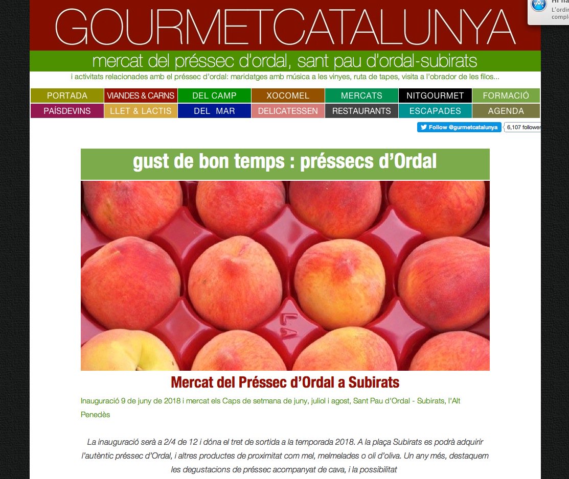 Dissabte 9, comença el  Mercat del #Préssecd·Ordal #pagesia #territori #tast #cava #bici #turismesostenible  <a href="/TSubirats/">Turisme de Subirats</a> <a href="/lesfilos/">Les Filos</a> <a href="/bikemotions/">Bikemotions</a> <a href="/DO_Cava/">D.O. Cava</a> <a href="/Vinimundus/">Vinimundus</a> @enoPENEDES scur.cat/2YY7LM
