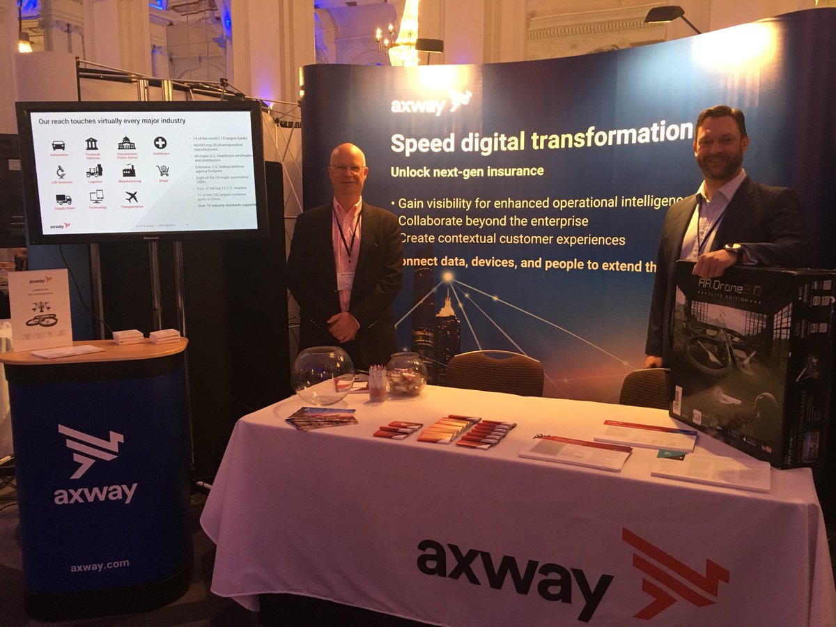 AxwayUKND's tweet photo. Excited to be @TheInsuranceNet #Tintech2018 today catch up with @GlenNixon8 and @SteveShorthouse and enter to win a AR parrot drone #Axway https://t.co/ZKJW7zCnef