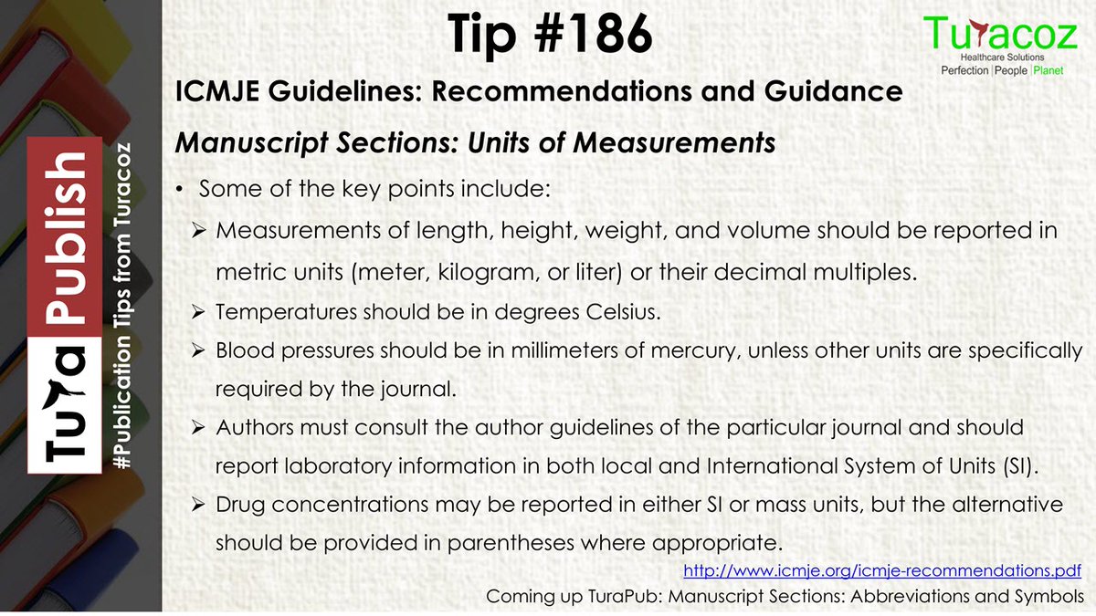 turacoz's tweet photo. #TuraPublish shares publication writing # medicalwritingtips #publicationguidelines ICMJE recommendations and guidance manuscriptsections unitsofmeasurements #TuracozHealthcare #MedicalWritingService https://t.co/clnimHUlTG