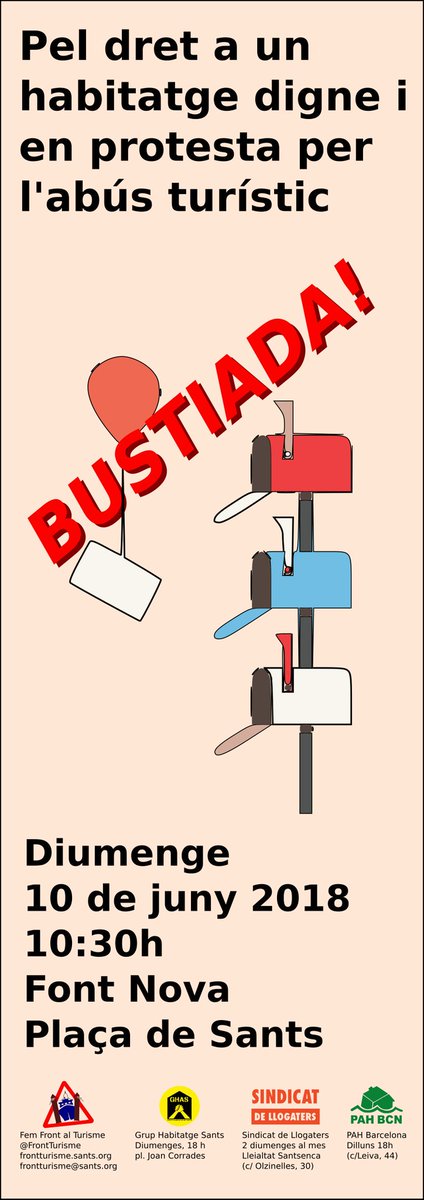 AssembleaSants's tweet photo. Aquest diumenge 10 de juny 10:30 font nova Pl #Sants, sortim a omplir les bústies d'informació! 
Perquè #NoEnsFaranFora del nostre barri! 
#EnsQuedem  #BustiemSants https://t.co/lGulFzgWXX